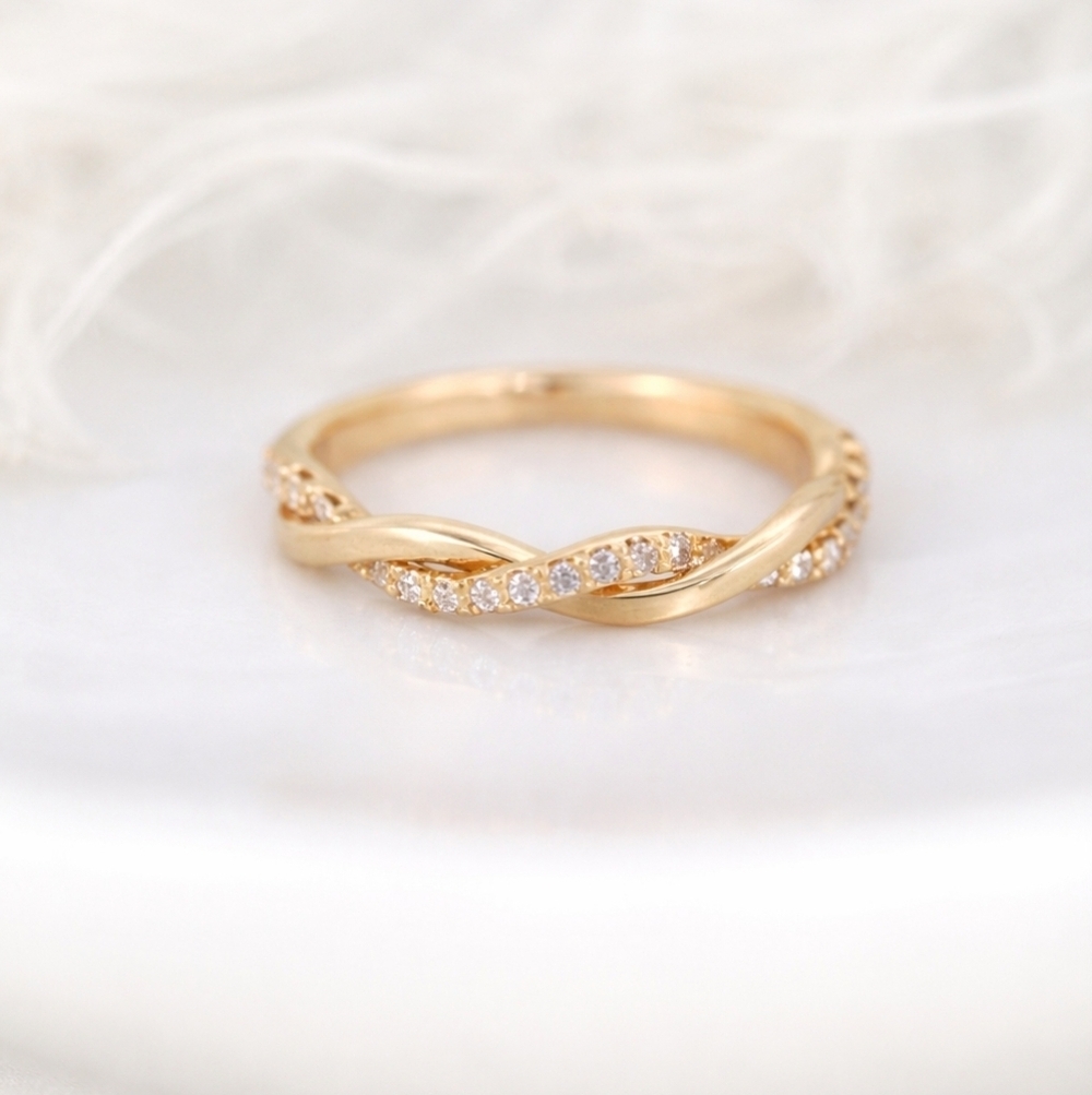 Dainty 14k Gold and Simulated Diamonds CZ Twist Ring